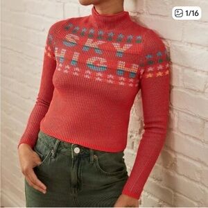 Urban Outfitters BDG | Women’s Red/Blue Ribbed Shauna Sky High Jaquard Sweater L
